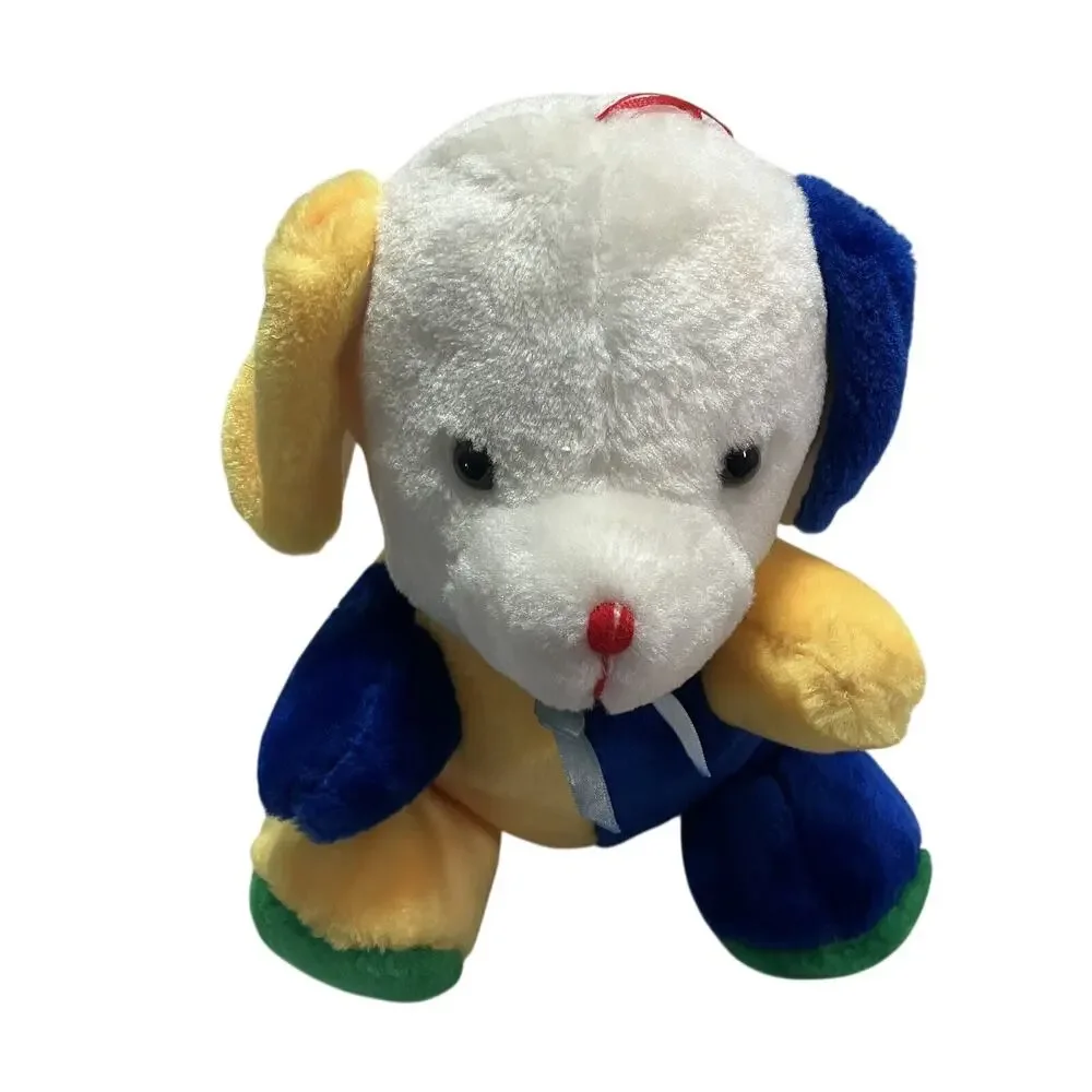 King Plush Vintage Dog Carnival Prize Blue Yellow Color Block Puppy